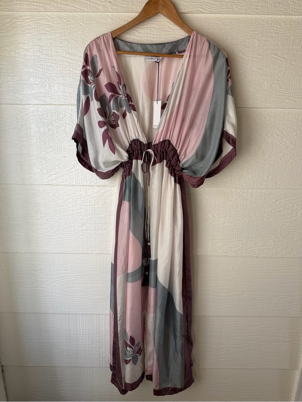Hermoza Silk Floral Maxi Cover Up Dress Multi Boho NWT